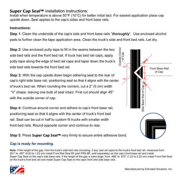 Super Cap Seal™ 20ft EPDM Rubber for Truck Cap, Camper Shell up to 200 lbs.