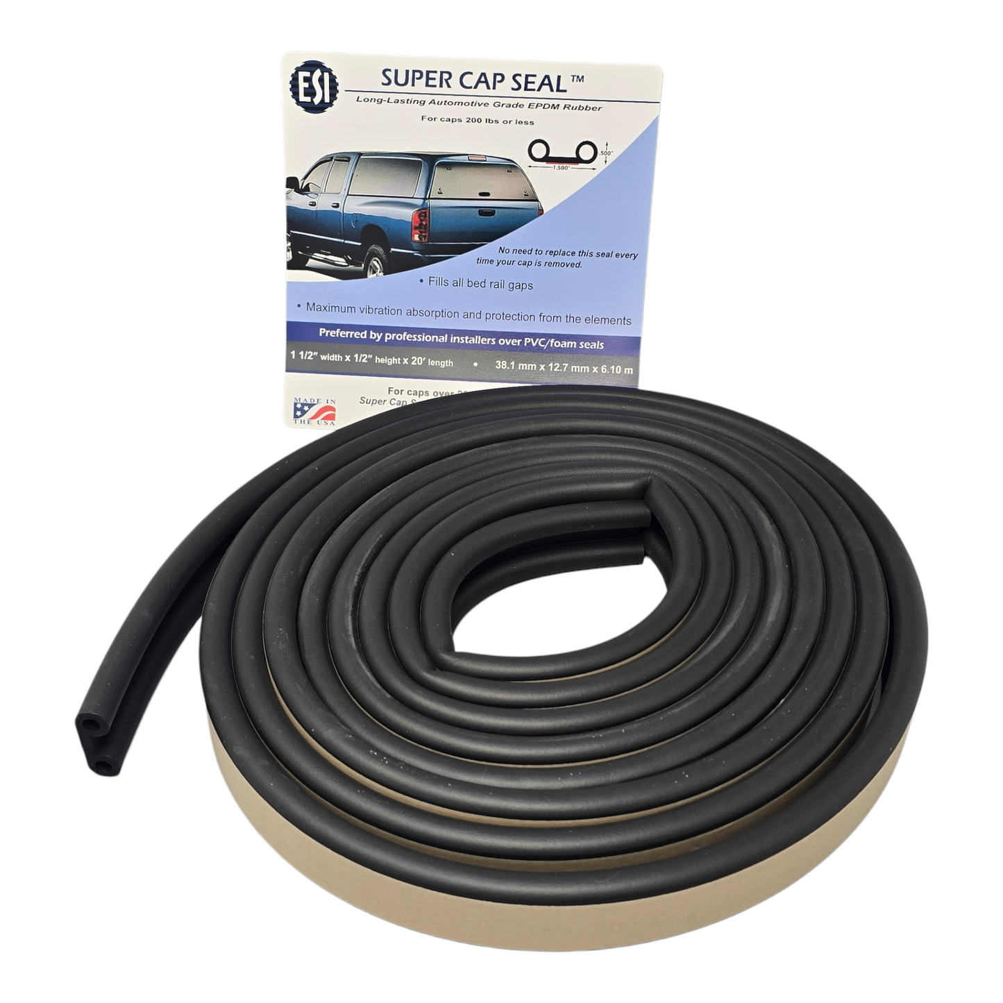 Super Cap Seal™ 20ft EPDM Rubber for Truck Cap, Camper Shell up to 200 lbs.