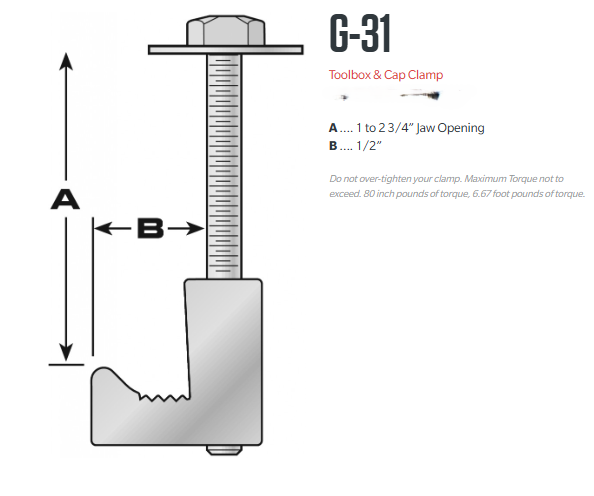 G-31 Mounting J Hook Clamp for Crossover Truck Toolbox, 4 pack, 6000 Series Structural Aluminum, MADE IN USA
