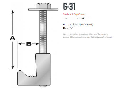 G-31 Mounting J Hook Clamp for Crossover Truck Toolbox, 4 pack, 6000 Series Structural Aluminum, MADE IN USA