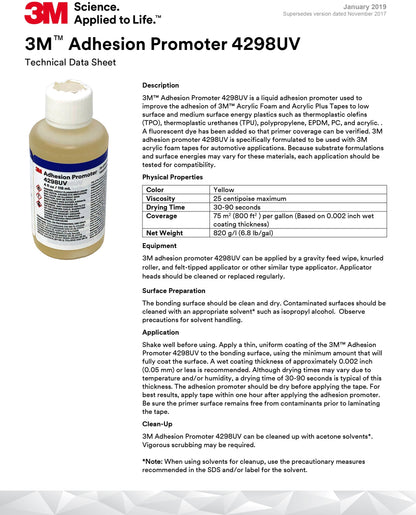 3M 4298 UV Adhesion Promoter Primer 4 fl oz Bottle With Felt Tip Applicator