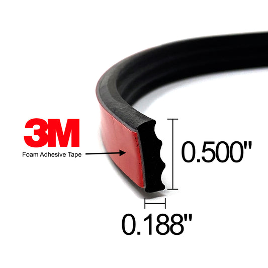 ESI Ribbed Rectangle EPDM Rubber Seal .187” H 500” W 25’ L w/3M 4011 Foam Tape