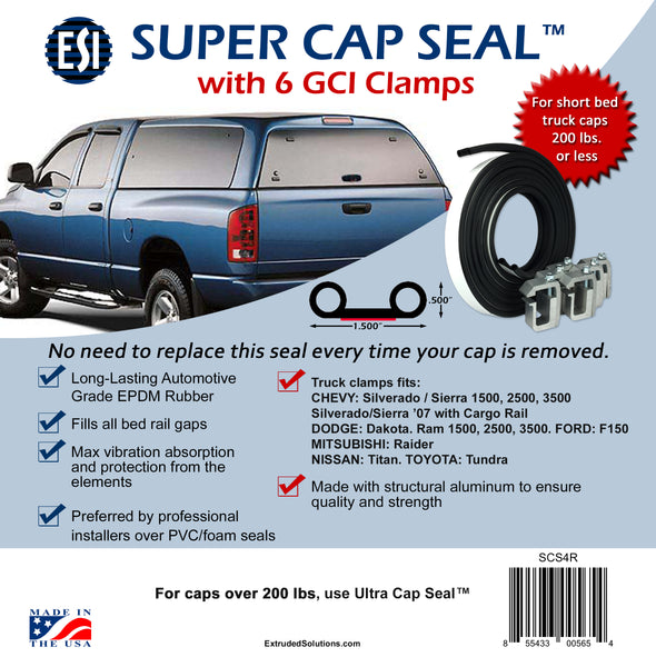 Super Cap Seal 23ft & 6 Silver G-1 Clamps for mounting Truck Cap, Shell up to 200 lbs.