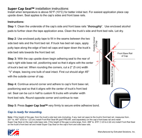 Super Cap Seal™ 23ft EPDM Rubber for Truck Cap, Camper Shell up to 200 lbs.