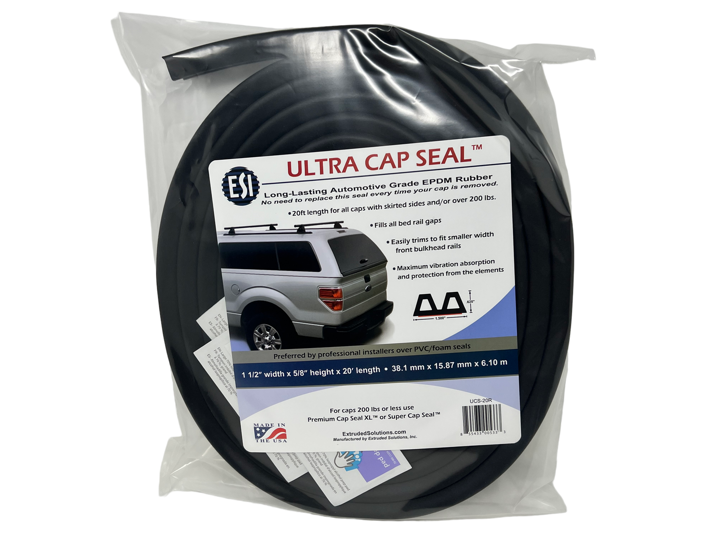 Ultra Cap Seal™ 20ft EPDM Rubber for Truck Cap, Camper Shell over 200 lbs.